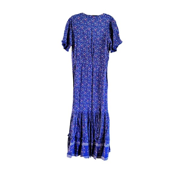 R. Viomos Royal Blue Cotton Rayon Boho Maxi Dress Size Small - Picture 3 of 5